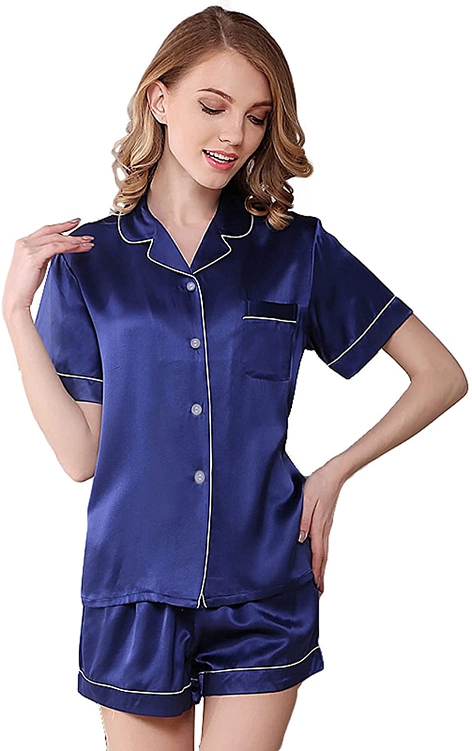 Price:$9.99 Women's Silky Satin Pajamas Sleepwear Short and Long Button-Down Pj Set at Amazon Women’s Clothing store