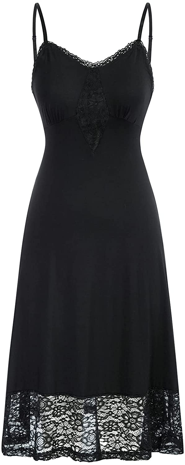 Price:$16.99 Poque Women Lace Full Slips for Under Dress Cotton V Neck Nightgown Sleepwear at Amazon Women’s Clothing store