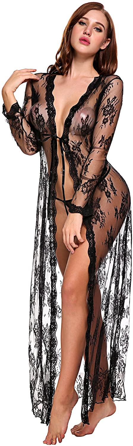 Price:$8.27 for Women Sexy Long Lace Dress Sheer Gown See Through Kimono Robe: Clothing, Shoes & Jewelry