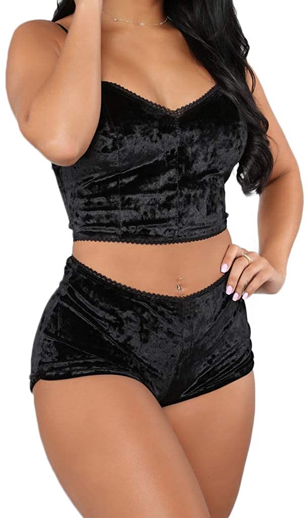 Price:$12.99 Sexy Strappy Babydoll Lingerie Satin Pajama Set Camisole with Shorts 2 Piece Sleepwear at Amazon Women’s Clothing store