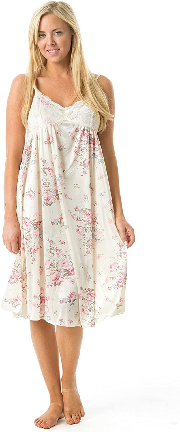 Price:$14.99 Nights Women's Satin Lace Camisole Nightgown at Amazon Women’s Clothing store