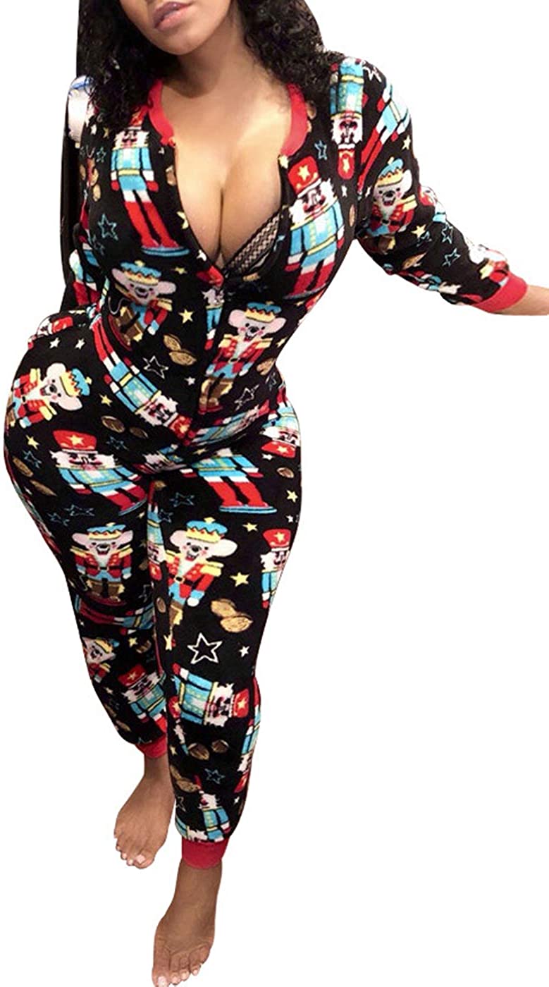 Price:$26.99 One Piece Onsie Print Sleepwear Ugly Christmas Pajamas Jumpsuit Rompers Clubwear Nightwear at Amazon Women’s Clothing store