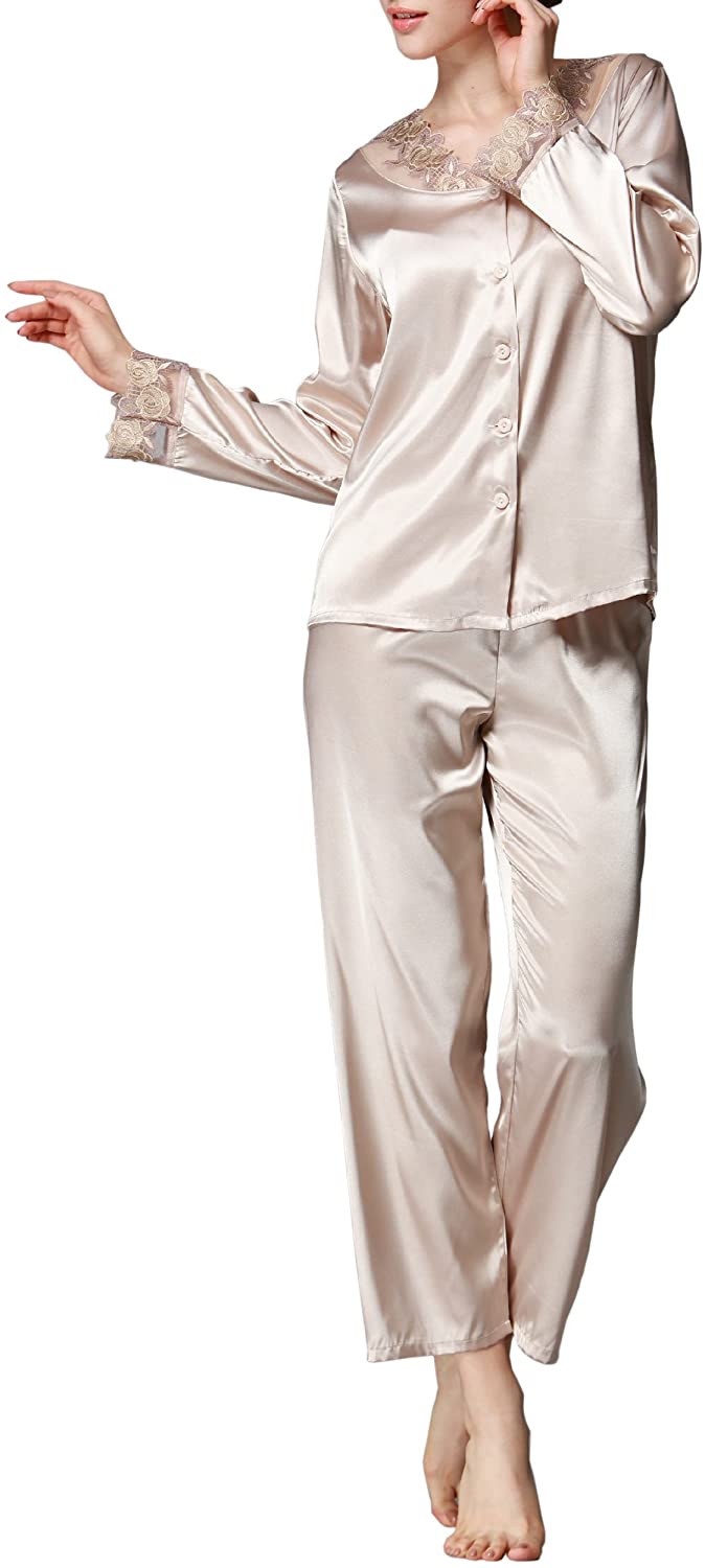 Price:$16.88 Women's Classic Satin Pajama Set Sleepwear Long Sleeve Loungewear at Amazon Women’s Clothing store