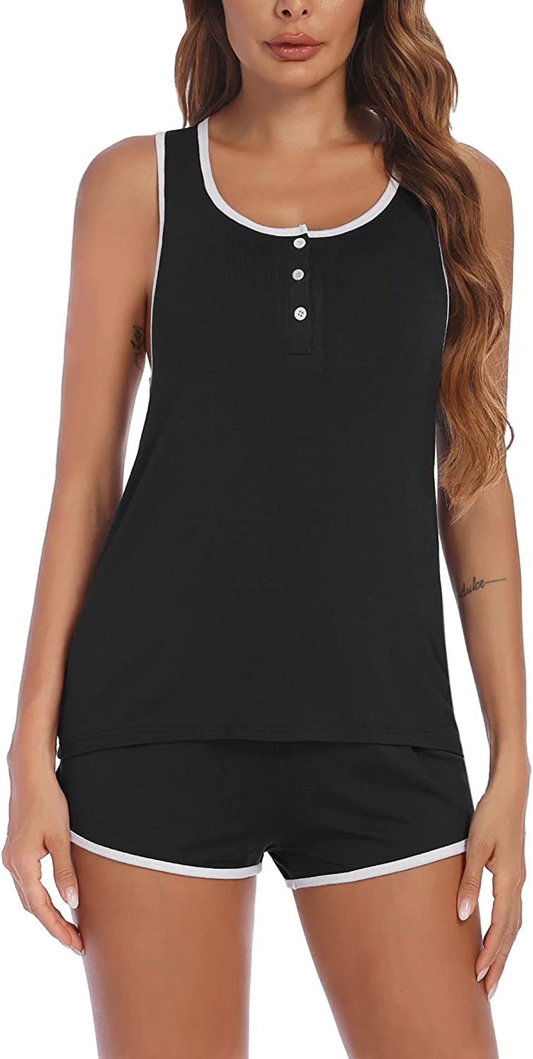 Price:$13.99 Pajamas Set Sleeveless Sleepwear Sexy PJ Camisole Set Racerback Tank Top and Shorts at Amazon Women’s Clothing store