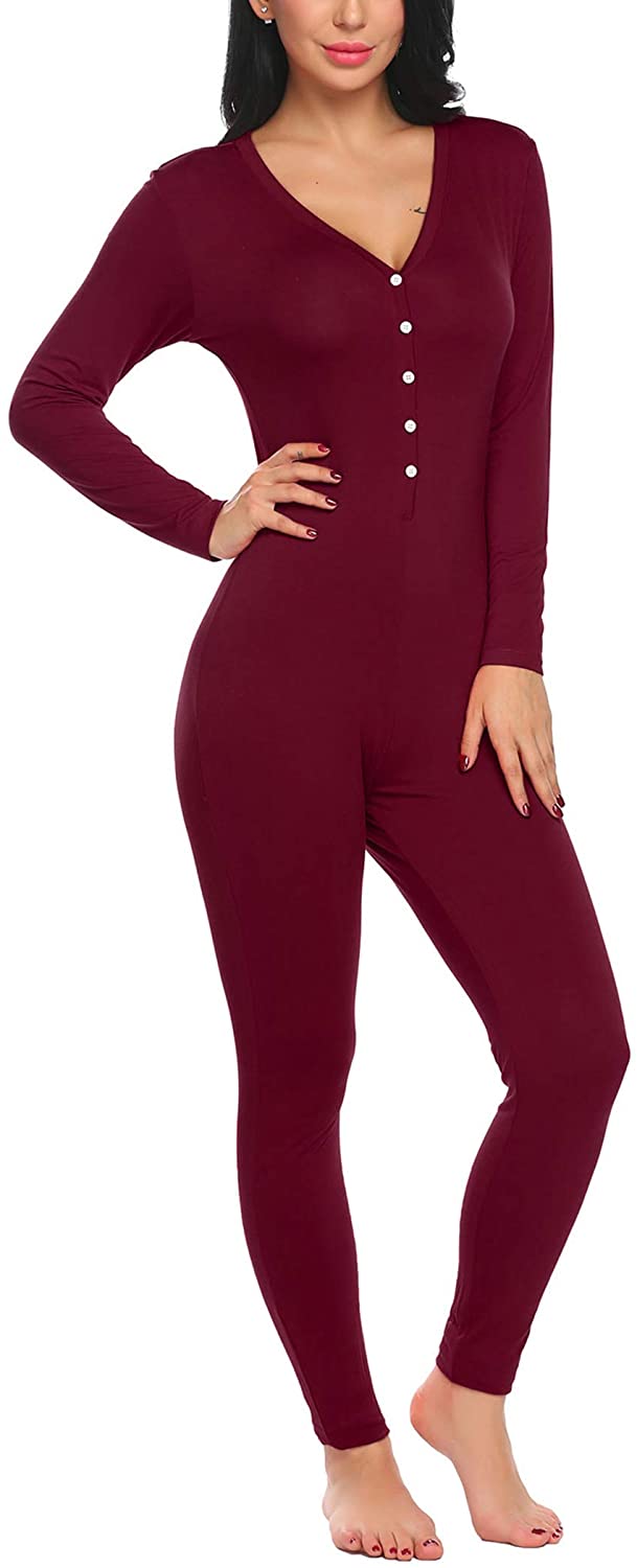 Price:$19.99 Adult Onesies Pajamas Women One Piece Bodysuit Sexy Union Suit Bandage Sleep Romper S-XXL at Amazon Women’s Clothing store