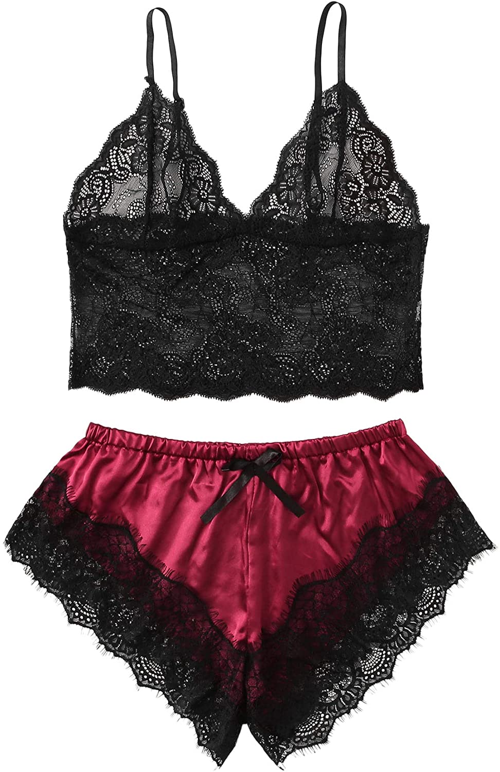 Price:$9.99 Women's 2Pcs Sexy Floral Lace Cami Top with Shorts Sleepwear Pajama Set at Amazon Women’s Clothing store