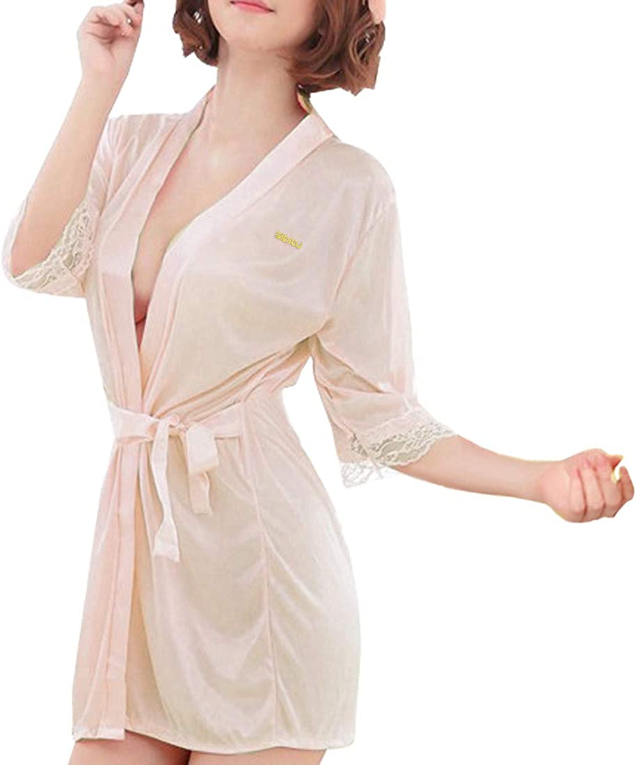 Price:$5.99 Group Women Dressing Nightgown Kimono Robe Lace Nightwear Sexy Sleepwear at Amazon Women’s Clothing store