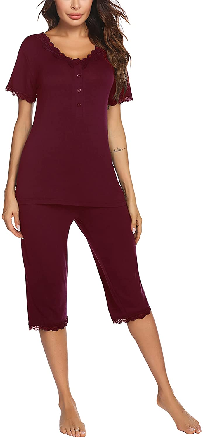 Price:$23.97 Womens Pajama Sets Short Sleeve Sleepwear and Long Pants Soft Sleep Lounge Sets Joggers Pj Sets with Pockets at Amazon Women’s Clothing store