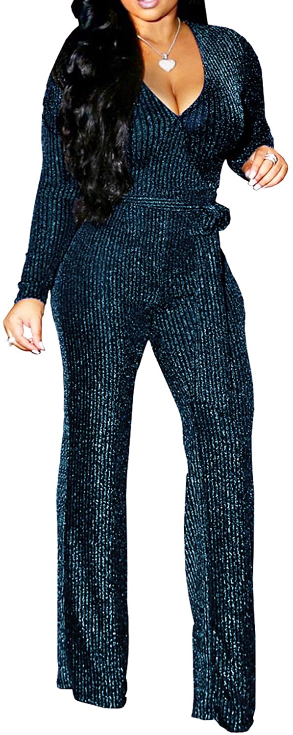 Price:$9.99 Women's Sexy Sparkly Jumpsuits Clubwear Long Sleeve Elegant Party Rompers High Waisted Wide Leg Pants : Clothing, Shoes & Jewelry