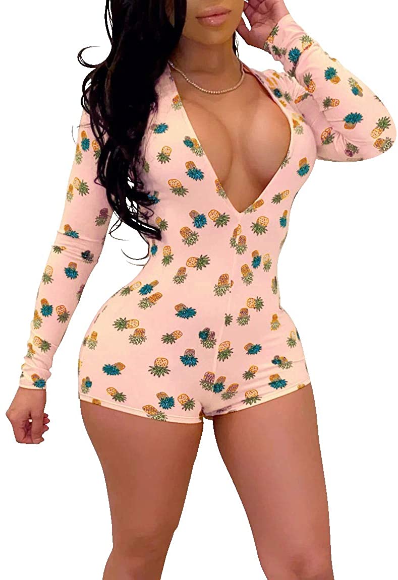 Price:$9.99 V Neck Open Chest Long Sleeve Home Pajama Bodycon Jumpsuit Women's Romper : Clothing, Shoes & Jewelry