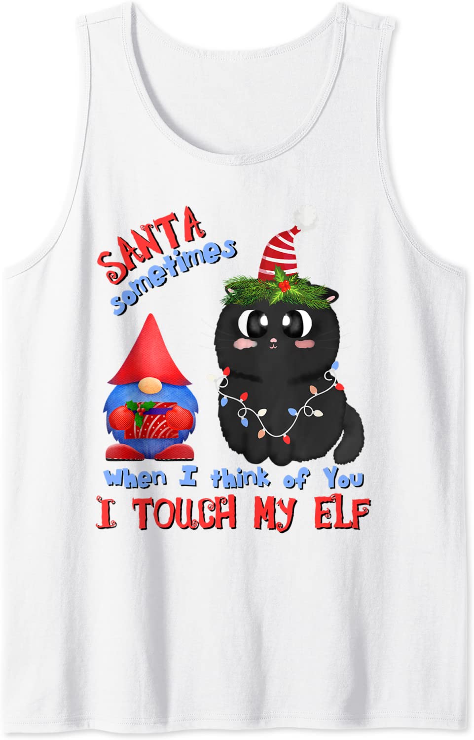 Price:$19.99 Black-Cat Lover Pun Meowy Catmas Santa Touch-My-Elf Tank Top : Clothing, Shoes & Jewelry