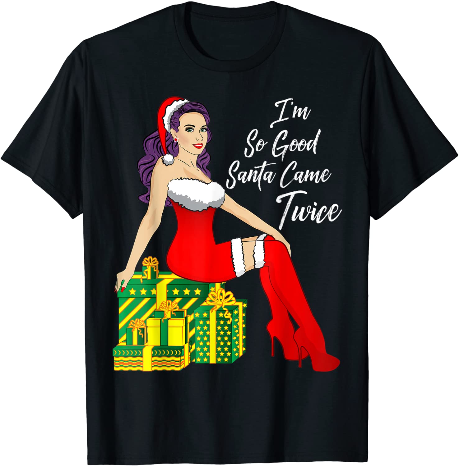 Price:$16.95 So Good Santa Came Twice Sexy Christmas Women Gift T-Shirt : Clothing, Shoes & Jewelry