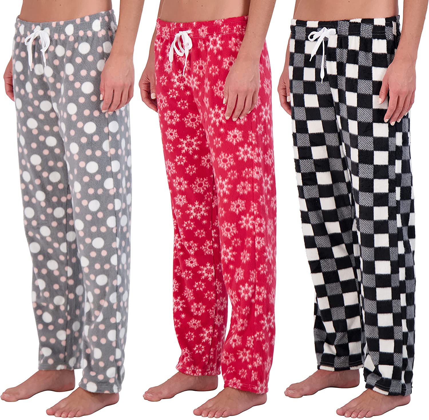 Price:$29.99 Essentials 3 Pack: Women’s Ultra-Soft Fleece Comfy Stretch Pajama Lounge Pants Elegant Sleepwear at Amazon Women’s Clothing store