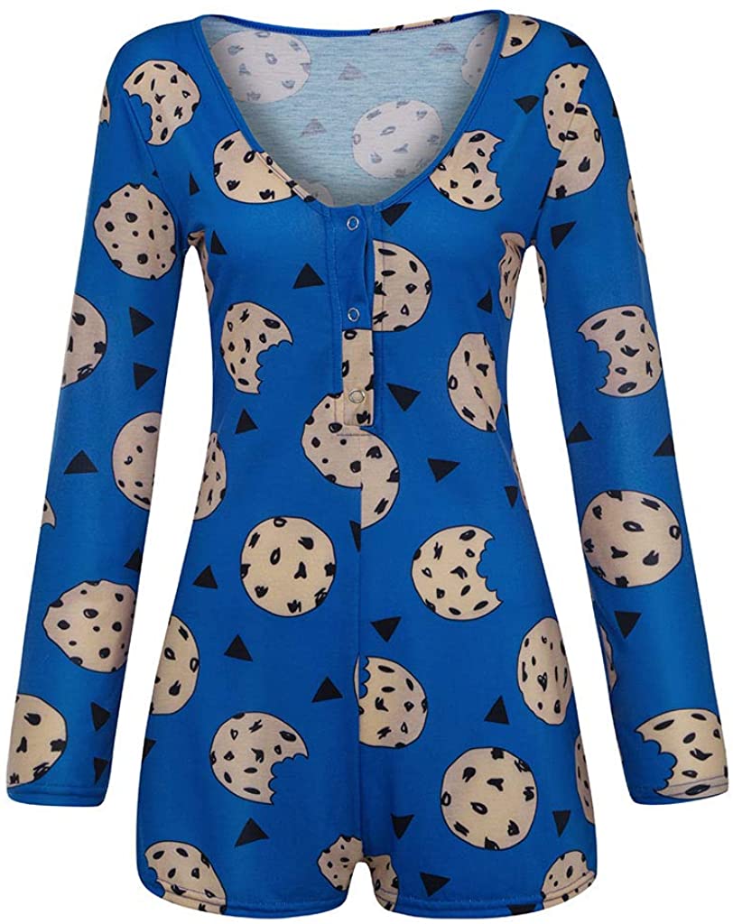 Price:$15.99 Onesie Sexy Deep V neck Pajamas Button Printed Bodysuit Bodycon Jumpsuit Long Sleeve Leotard Underwear (Blue, L) : Clothing, Shoes & Jewelry