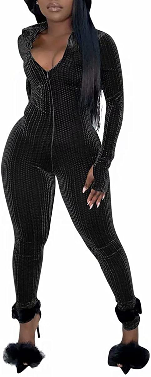 Price:$29.99 Velvet Jumpsuits for Women Long Sleeve Zip Up Bodycon Long Pants Jumpsuit Romper Clubwear S-2XL : Clothing, Shoes & Jewelry