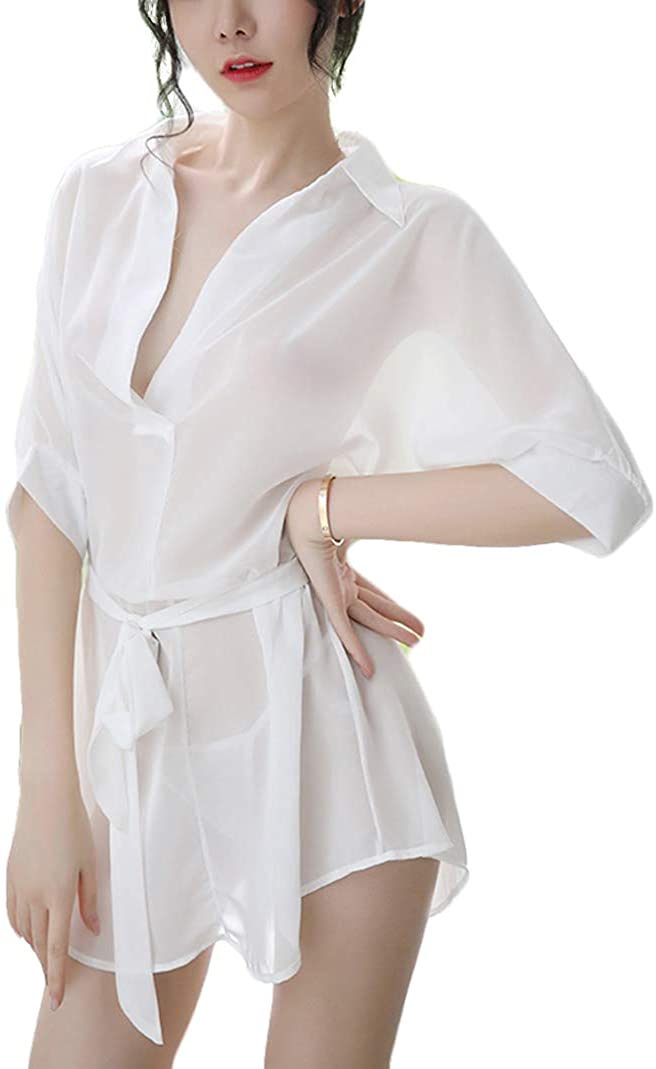 Price:$17.99 Sexy Sheer Sleep-Shirts See Through Lingerie Swimsuit Cover Up Shirt Beach Dress White at Amazon Women’s Clothing store