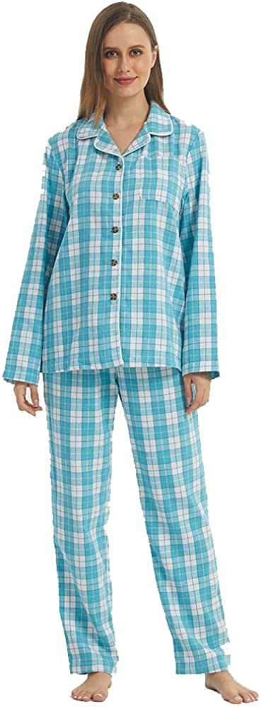Price:$22.99 Flannel Pajamas Set Long Sleeve Flannel Pajama Top and Bottom Ladies Lightweight Flannel PJs at Amazon Women’s Clothing store