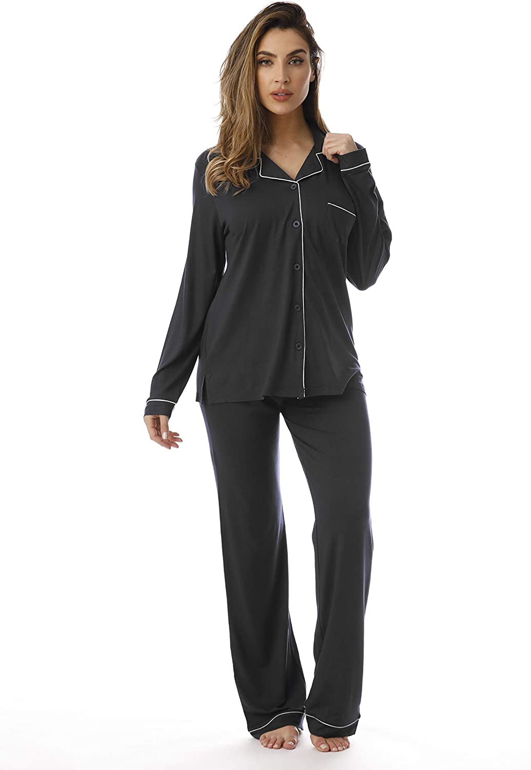 Price:$16.99 Pajama Pant Set with Notch Collar at Amazon Women’s Clothing store