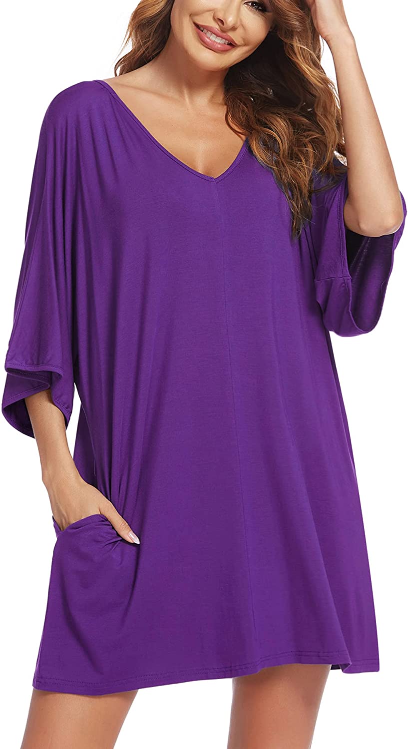 Price:$19.99 Nightgown, Womens Round Neck/V Neck Loungewear Oversized Pajama Loose Pockets Long Sleep Dress at Amazon Women’s Clothing store