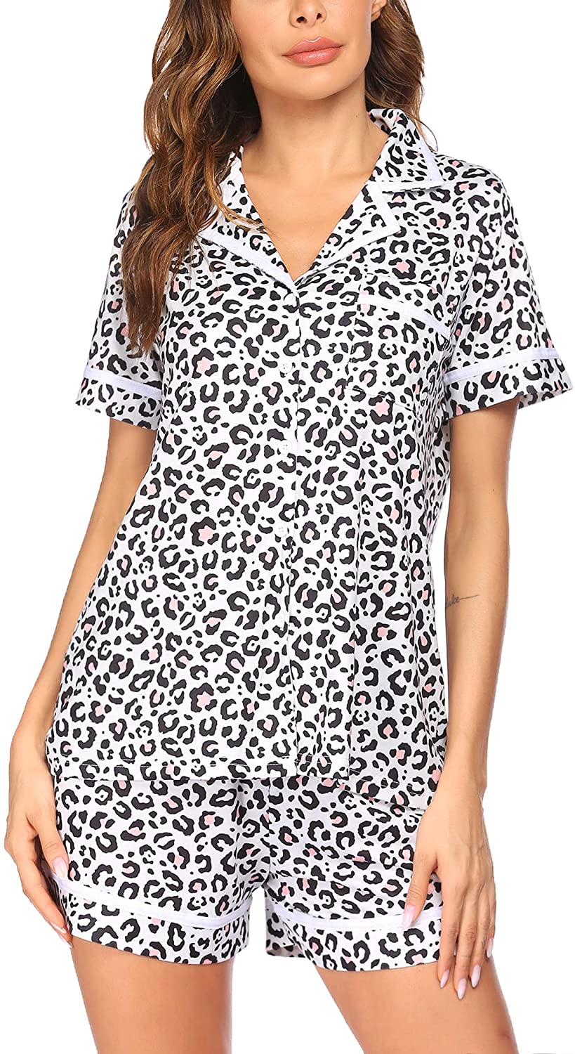 Price:$24.99 Pajamas Soft Striped Women's Short Sleeve Button Sleepwear Shorts Shirt PJ Set(S-XXL) at Amazon Women’s Clothing store