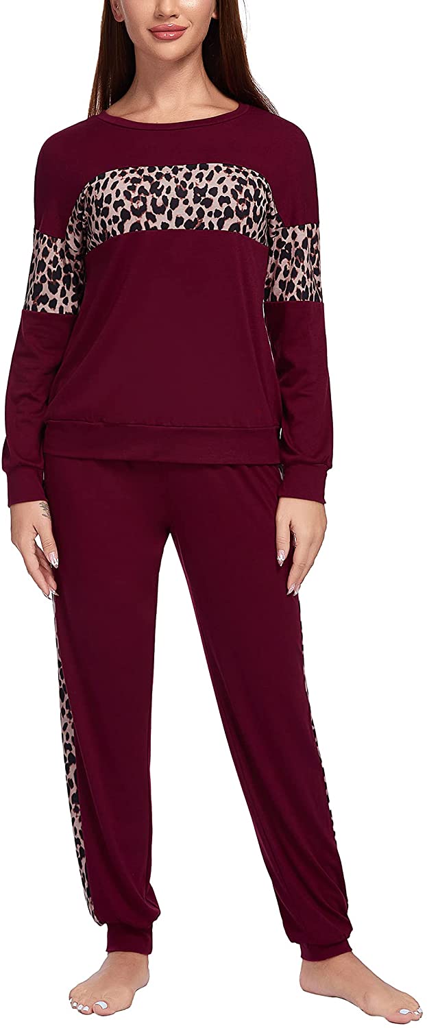 Price:$22.99 Women's Pajama Set Leopard Print Long Sleeve Sleepwear Soft Warm O Neck Pjs Lounge Sets at Amazon Women’s Clothing store