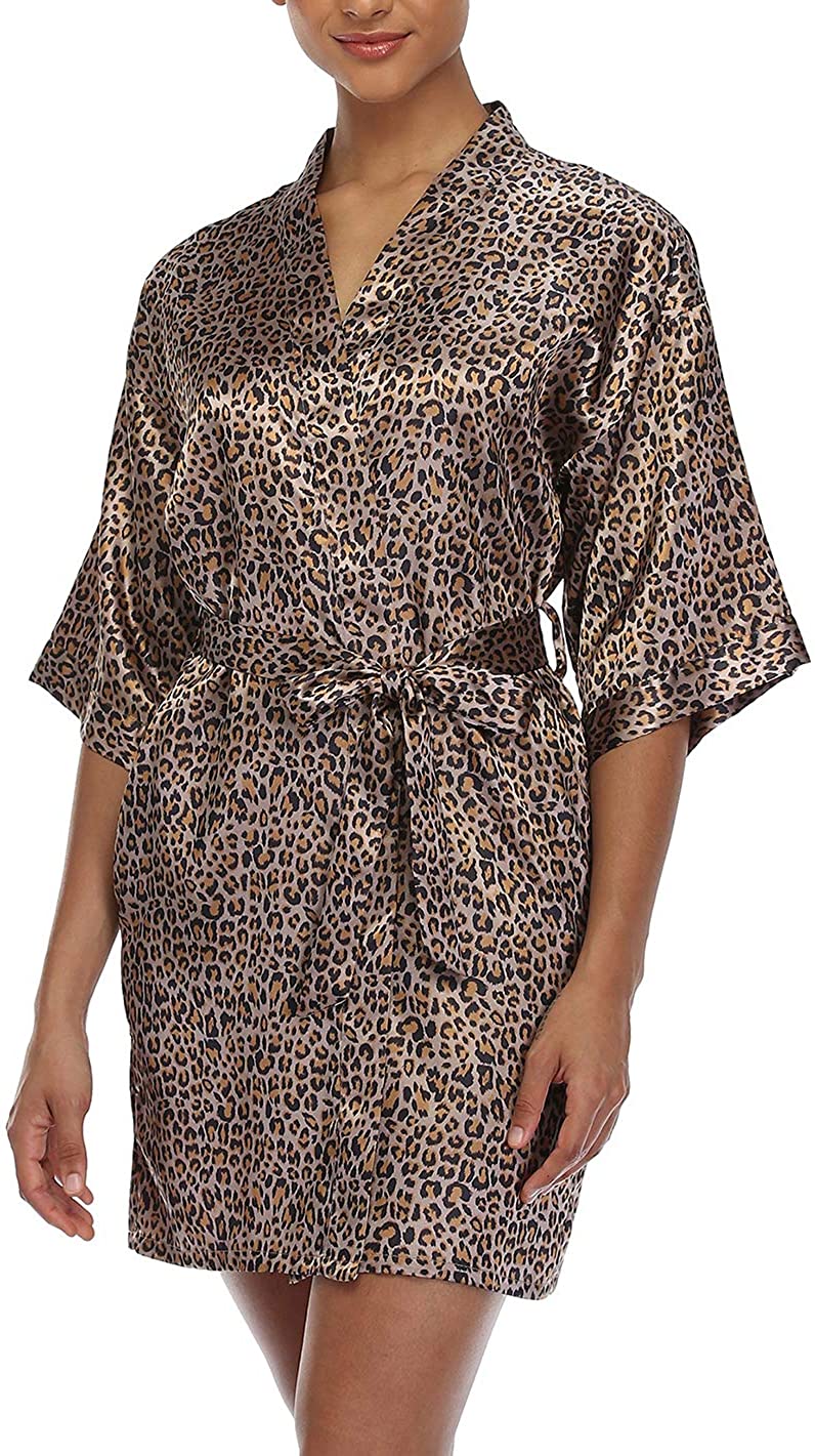 Price:$8.99 Women's Short Satin Kimono Bridesmaid Robe for Wedding Party Dressing Gown at Amazon Women’s Clothing store