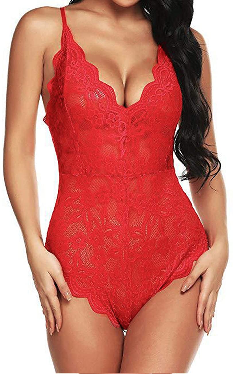 Price:$8.99 Women Sexy Lingerie Deep V-Neck Lace Babydoll Mini Bodysuit, Sling Teddy Lingerie，Open Back Hollow Pajamas at Amazon Women’s Clothing store