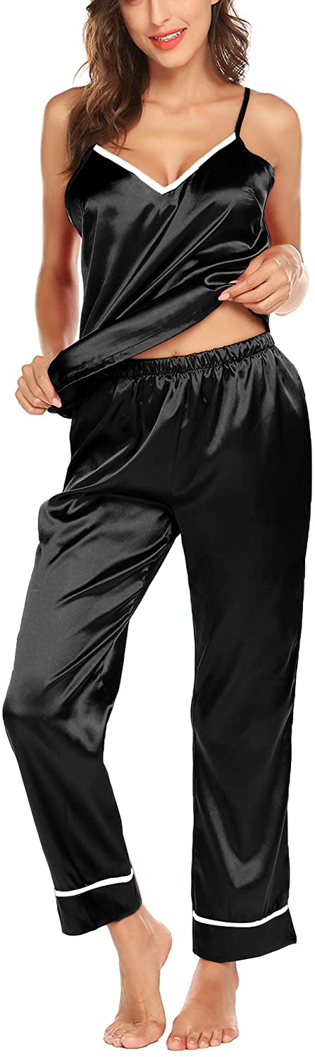 Price:$17.99 Satin Pajamas Set Silk Sleepwear Cami Nightwear Soft Lingerie PJ Set at Amazon Women’s Clothing store