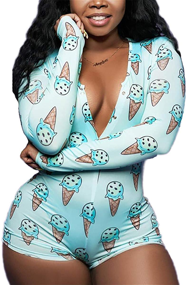 Price:$8.50 Women Sexy Short Jumpsuit Long Sleeve V Neck Bodysuit Bodycon Overall Romper Summer Pajamas Sleepwear Pjs Set at Amazon Women’s Clothing store