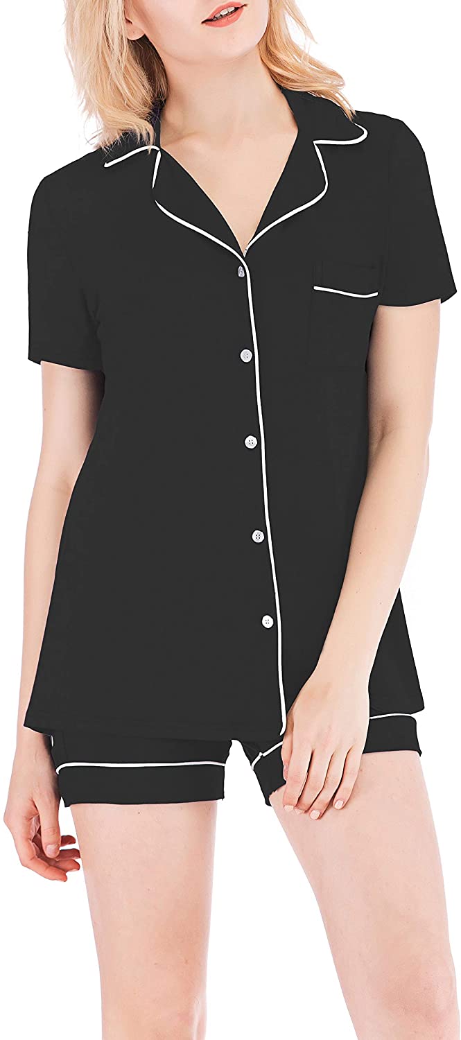 Price:$9.98 V Neck Pajama Set for Women Soft Modal Cotton Short Sleeve Button Down Pjs Petite Plus Size S-XXL at Amazon Women’s Clothing store