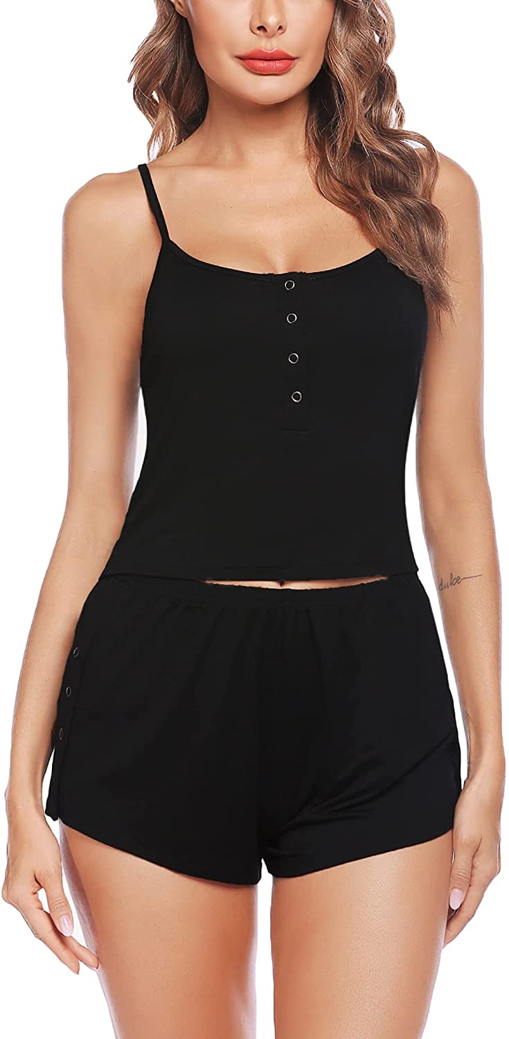 Price:$18.99 Women Cami Pajama Set Short PJ Set Button Down Nightwear Sleepwear at Amazon Women’s Clothing store