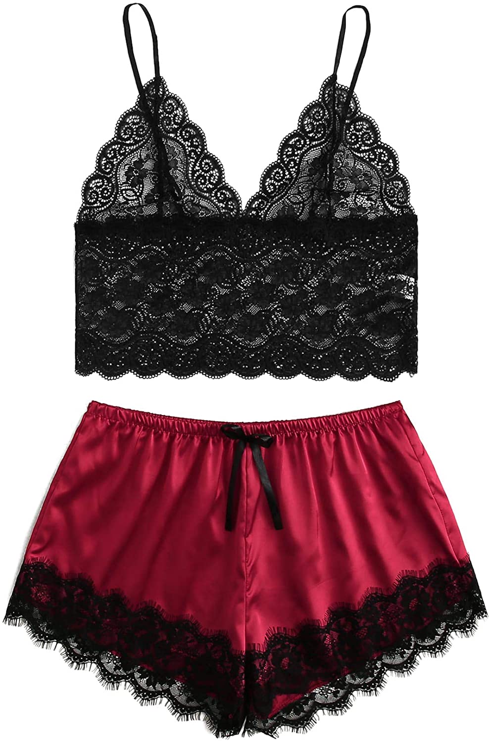 Price:$12.99 Women's Plus Size Floral Lace V Neck Cami Top Bralettes with Satin Shorts Set at Amazon Women’s Clothing store
