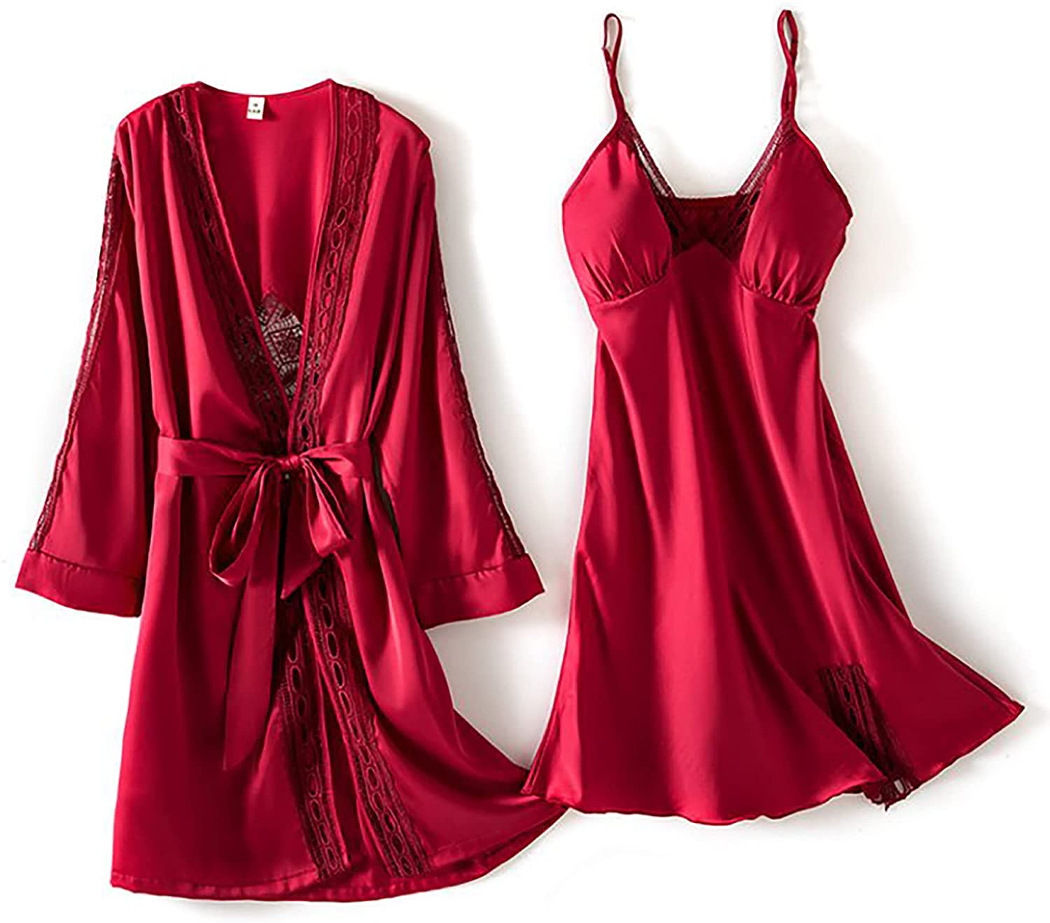 Price:$45.99 set for women sexy pajamas Lace satin silk 2 Piece Cami Sleepwear Set with Robe at Amazon Women’s Clothing store