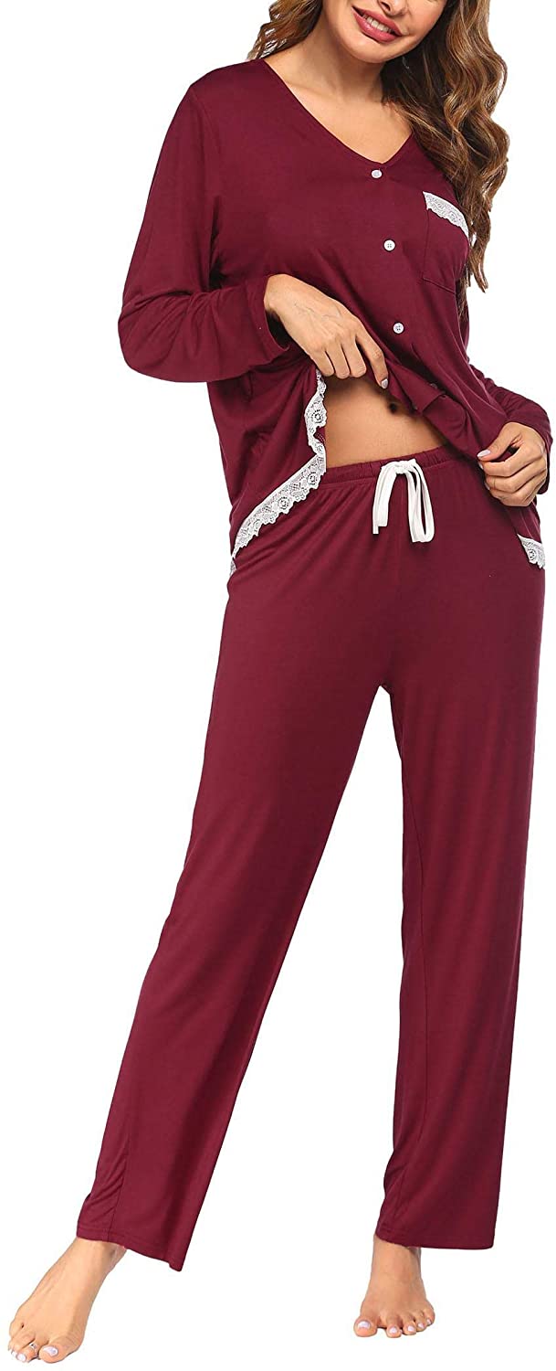 Price:$18.99 Pajama Set for Women, Ladies Loungewear Sets Plus Size Loungewear Sleepwear Long Sleeve Button Down Nightwear at Amazon Women’s Clothing store
