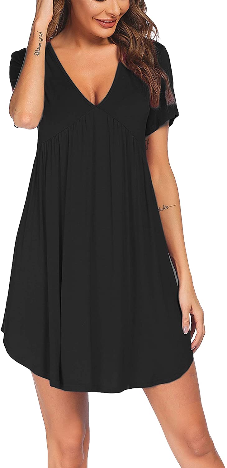 Price:$14.99 Nightshirt Sexy V Neck Short Sleeve Women Nightgown Soft Sleep Shirts Nightdress Loose Sleepwear at Amazon Women’s Clothing store