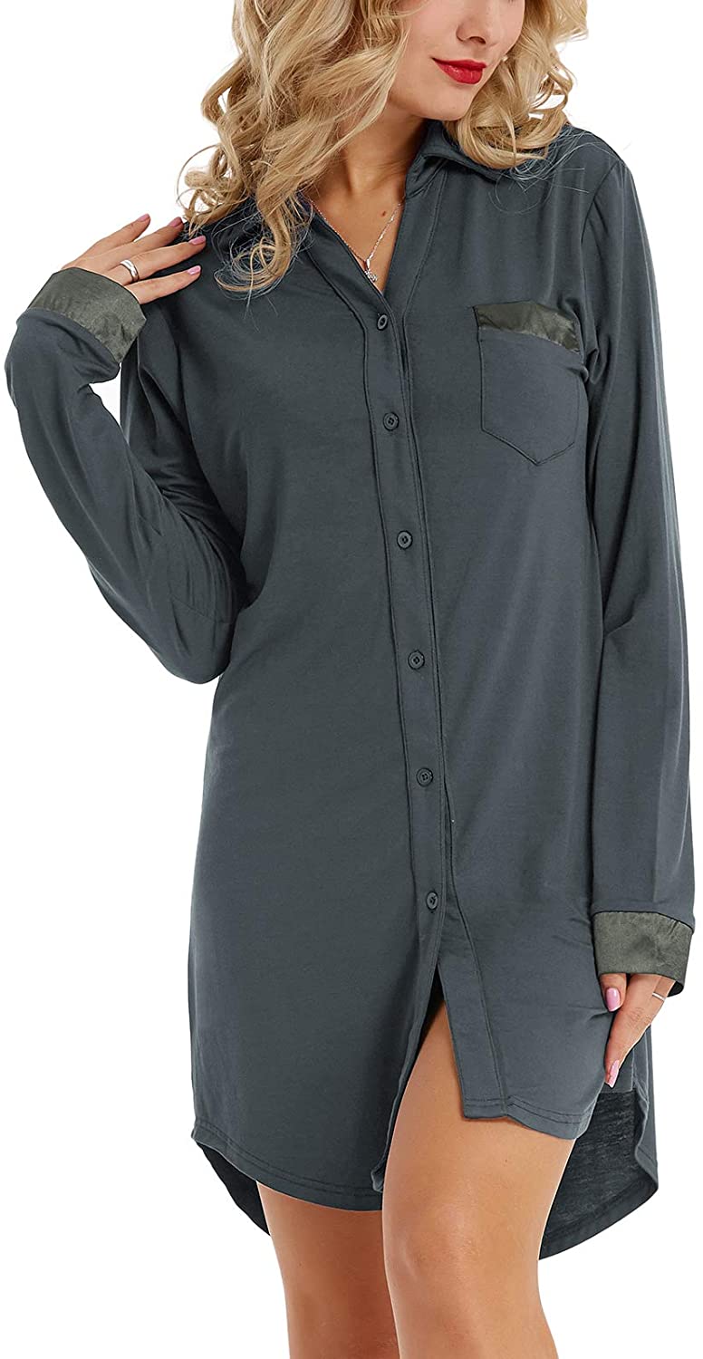 Price:$17.99 Womens Nightgown Long Sleeve Button Down Pajama Top Soft Sleepwear Nightshirt Lapel Nightdress at Amazon Women’s Clothing store