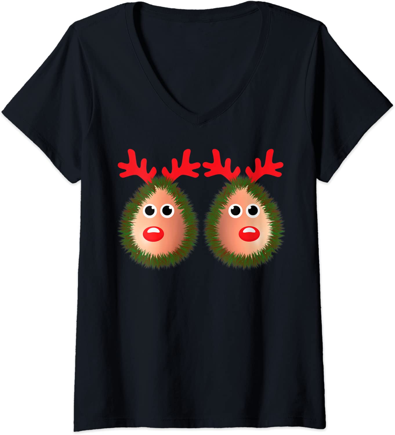 Price:$19.99 Sexy Reindeer Boobs Ugly Christmas Sweater Tinsel Deer Horns V-Neck T-Shirt : Clothing, Shoes & Jewelry