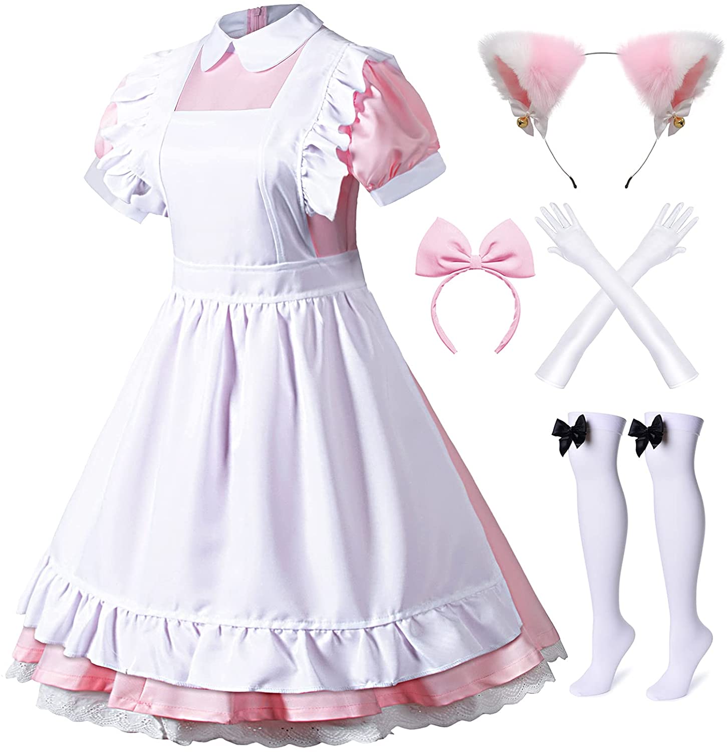 Price:$41.95 Anime 6Pcs Lolita French Maid Apron Fancy Dress Cosplay Costume Gloves Headwear Socks Set: Clothing, Shoes & Jewelry