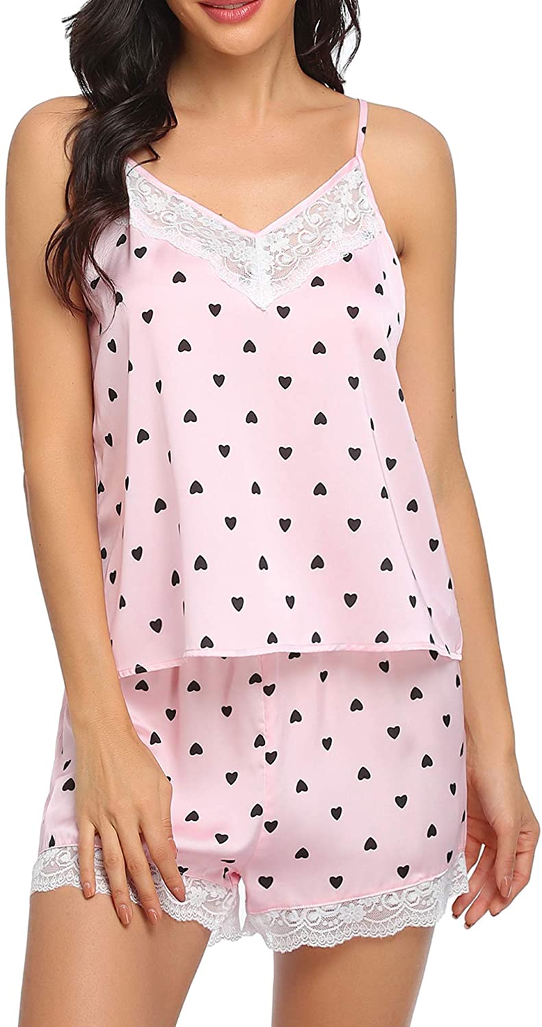 Price:$9.99 Women Sleepwear Satin Pajama Set Cami Shorts Nightwear 2 Pieces pjs S-XXL at Amazon Women’s Clothing store