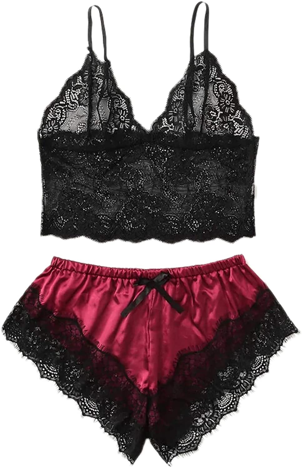 Price:$7.99 HUX Women's Plus Size Spaghetti Strap Lace Trim Bralette and Shorts Sleepwear Pajama Lingerie Set at Amazon Women’s Clothing store