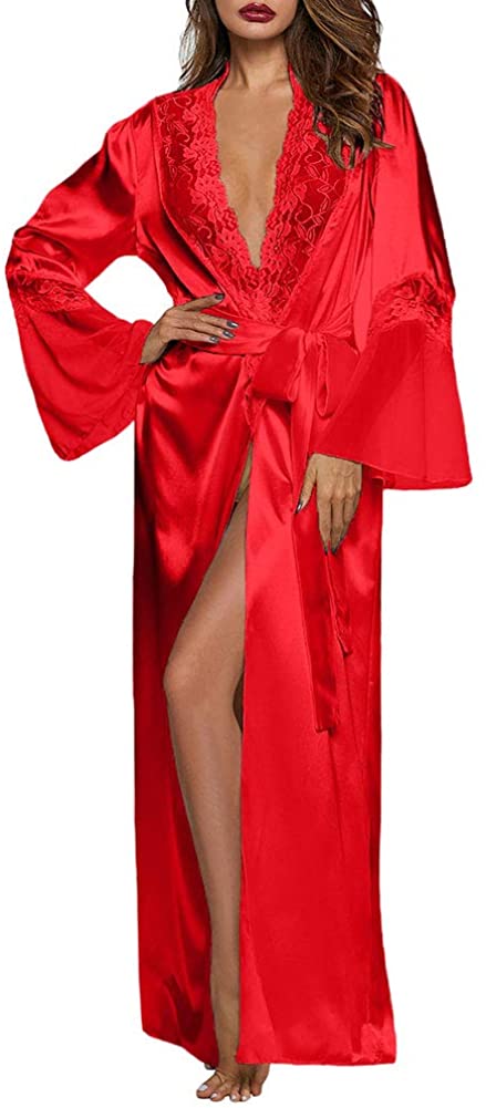 Price:$9.99 Womens Long Robe Kimono Satin Gown Lingerie S-XXL at Amazon Women’s Clothing store