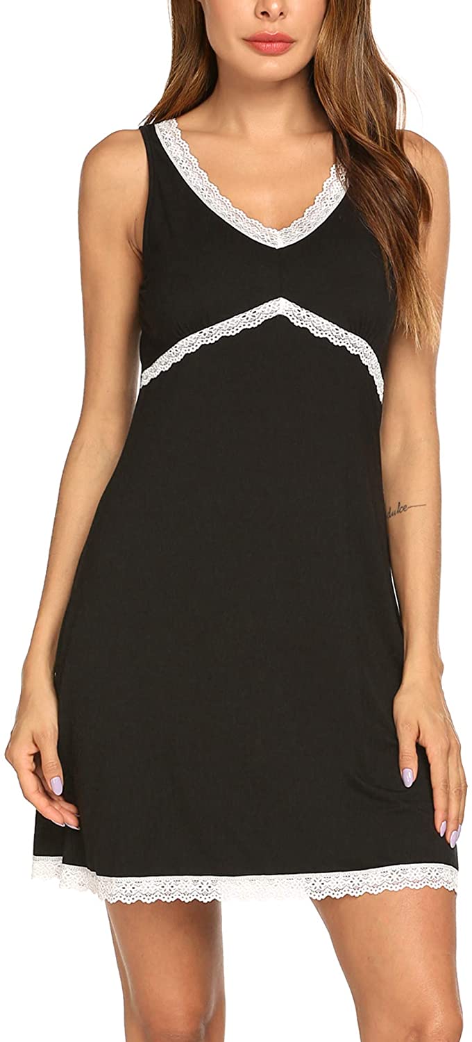 Price:$12.99 Sleeveless Nightgown for Women Sexy Lace Trim Sleep Dress Chemise Sleepwear Soft Sleep Shirt Nightshirt(S-XXL) at Amazon Women’s Clothing store