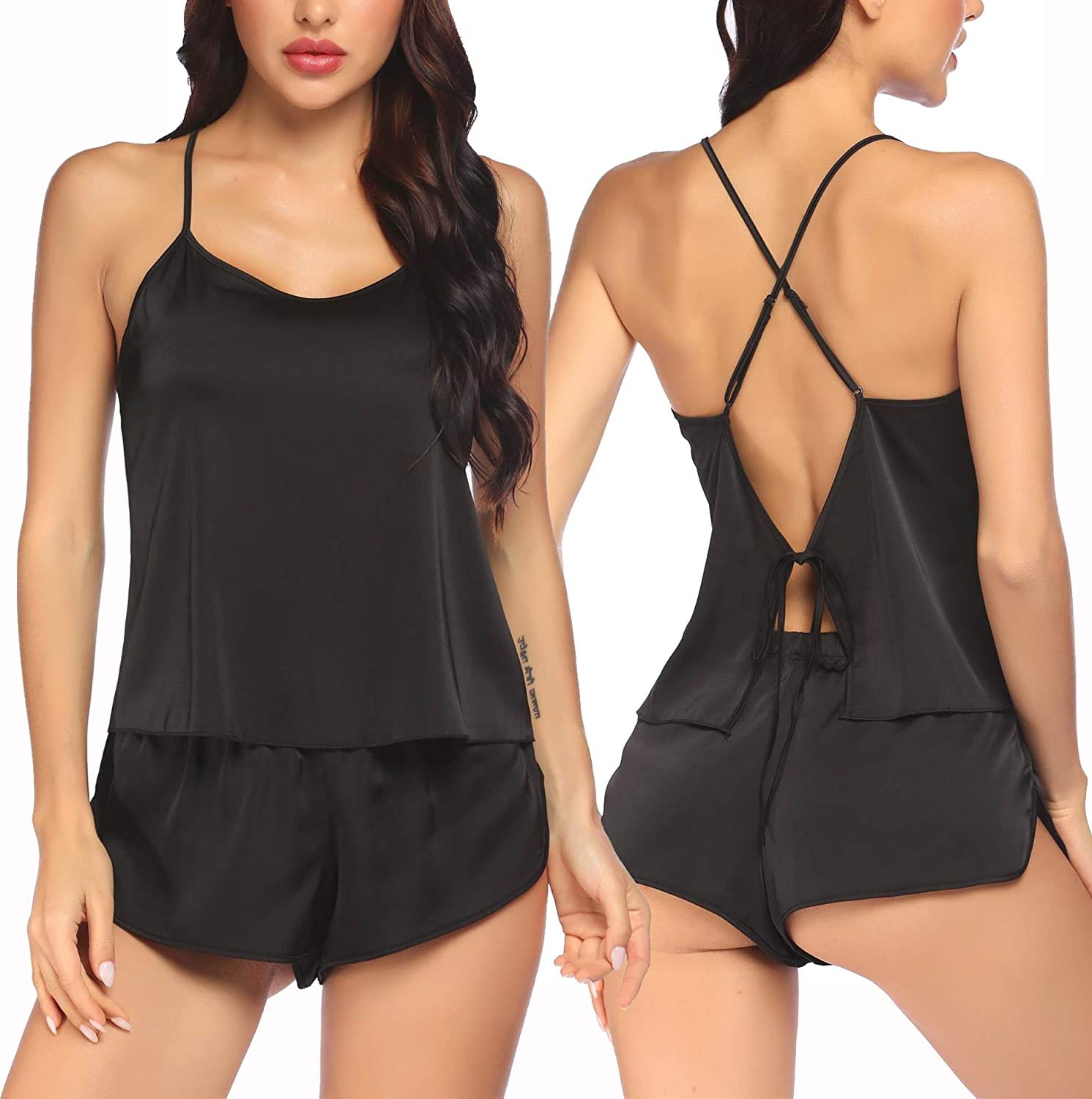 Price:$7.99 Satin Pajamas for Women Silk Cami Pajama Short Set Silky Sleepwear Pj Sets S-XXL at Amazon Women’s Clothing store
