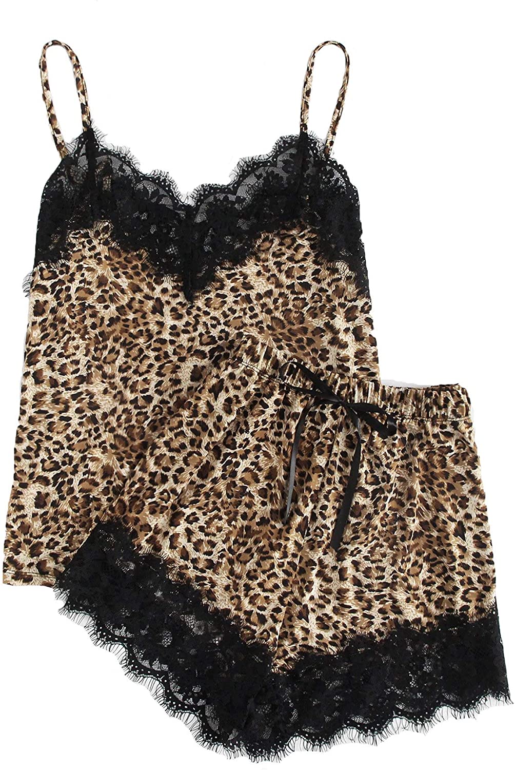Price:$9.99 Women's Lace Trim Satin Cami and Shorts Pajama Set at Amazon Women’s Clothing store