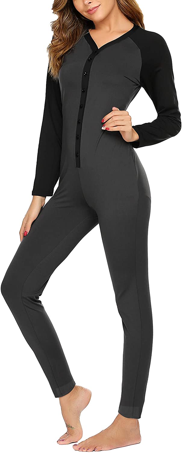 Price:$31.99 Womens Onesie Pajamas Bandage One Piece Bodysuit Sleepwear Union Suit Underwear Long Sleeve Jumpsuit Loungewear at Amazon Women’s Clothing store