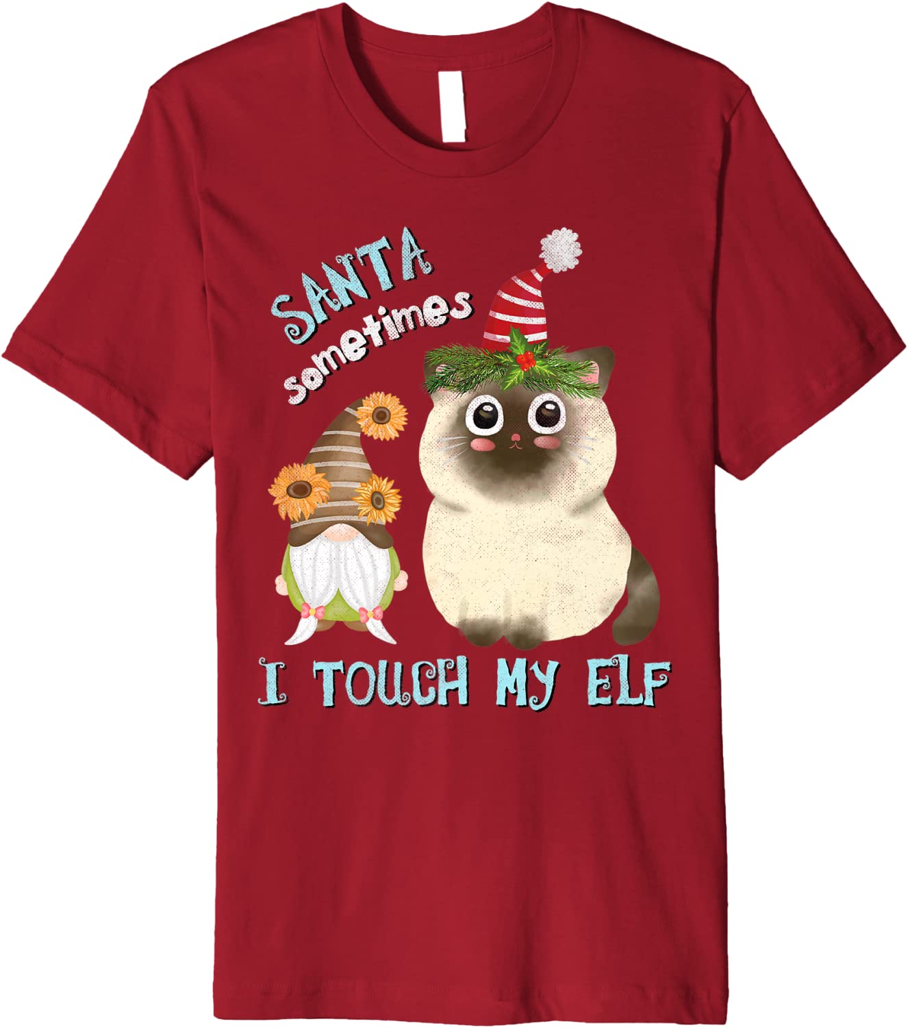 Price:$22.99 Naughty Cat Pun Meowy Catmas Santa Touch-My-Elf Gnome Premium T-Shirt : Clothing, Shoes & Jewelry