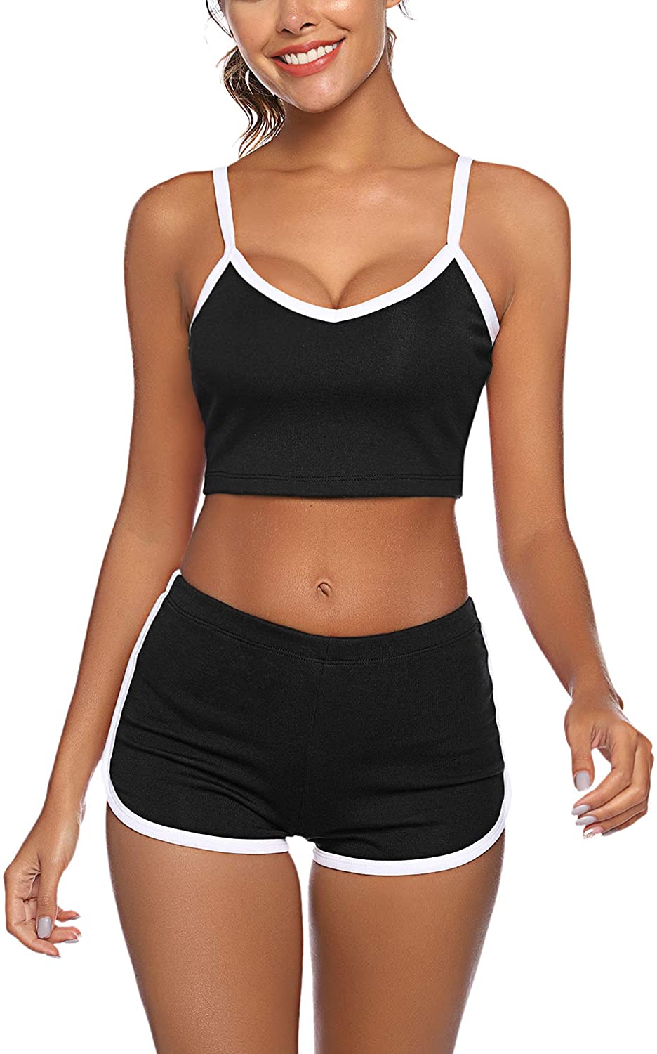 Price:$12.59 Women Sexy Pajamas Set Short Pj Set Sleeveless Crop Cami Top and Shorts Set at Amazon Women’s Clothing store