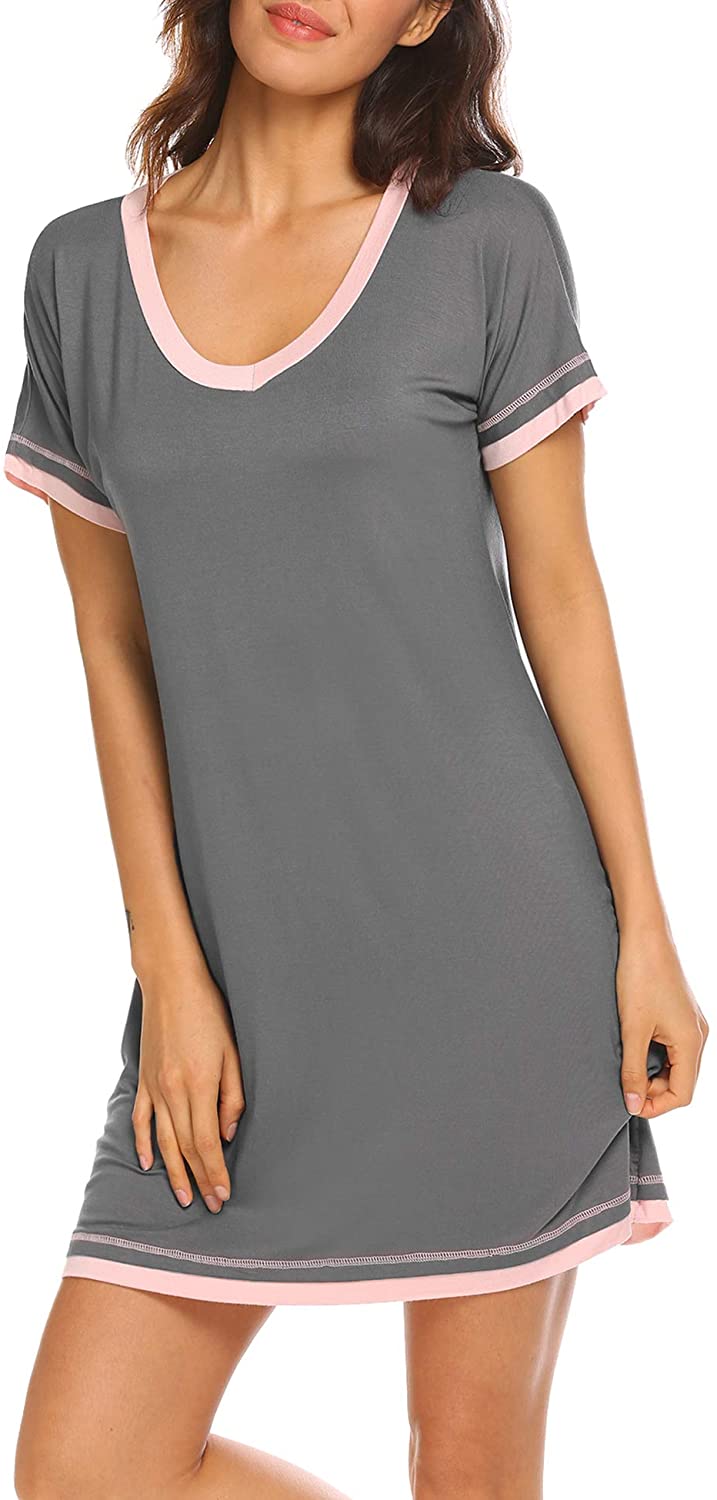 Price:$15.99 Nightgowns for Womens Short Sleeve Nightdress V Neck Nightshirt Comfy Sleep Shirt S-XXL at Amazon Women’s Clothing store