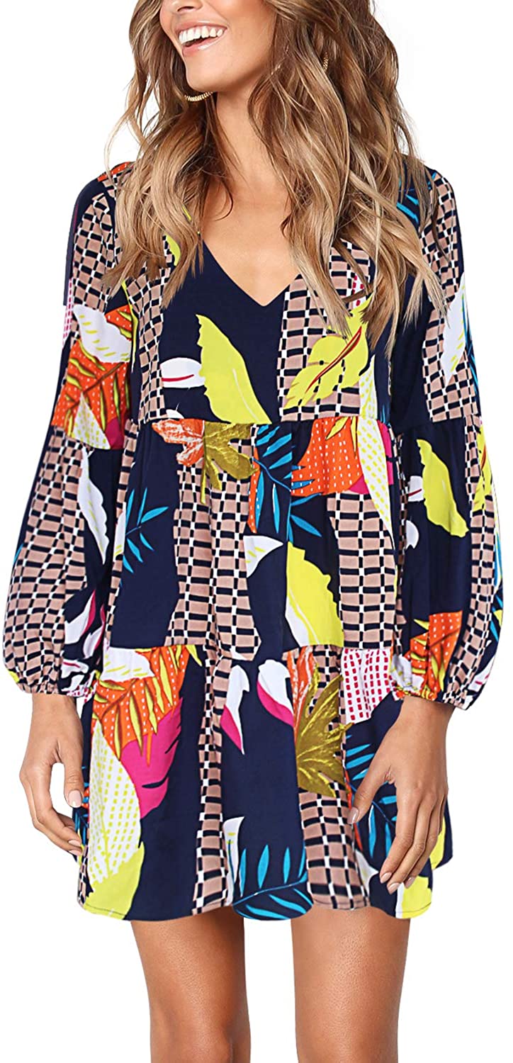 Price:$24.98 Women Summer Tunic Dress V Neck Casual Loose Flowy Swing Shift Dresses at Amazon Women’s Clothing store
