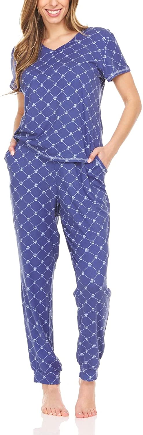 Price:$26.59 2-PC Pajamas For Women Logo Print Jersey Short Sleeve V-Neck T-Shirt and Jogger Comfy Loungewear and Sleepwear : Clothing, Shoes & Jewelry